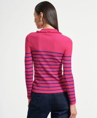 Women's Ruffle Neck Henley Sweater