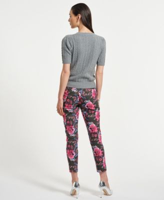 Women's Jewel Crewneck Short Sleeve Cable Sweater