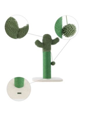 Pecos 21" Modern Jute Cactus Cat Scratching Post with Fuzzy Toy, Green/White
