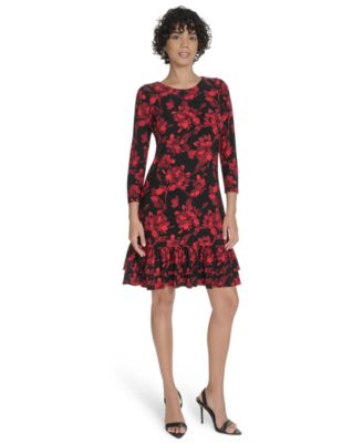 Tommy Hilfiger - Petite 3/4-Sleeve Ruffle-Hem Shift Dress