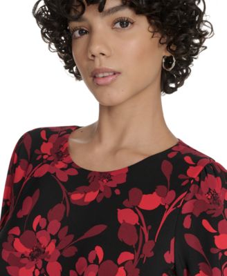 Petite 3/4-Sleeve Ruffle-Hem Shift Dress