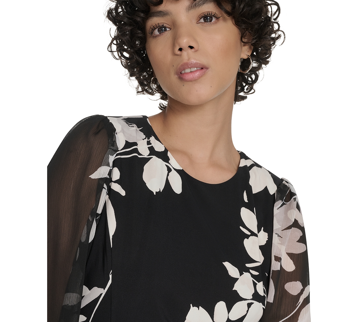 Tommy Hilfiger Petite Long-sleeve Chiffon Combo Midi Dress In Multi