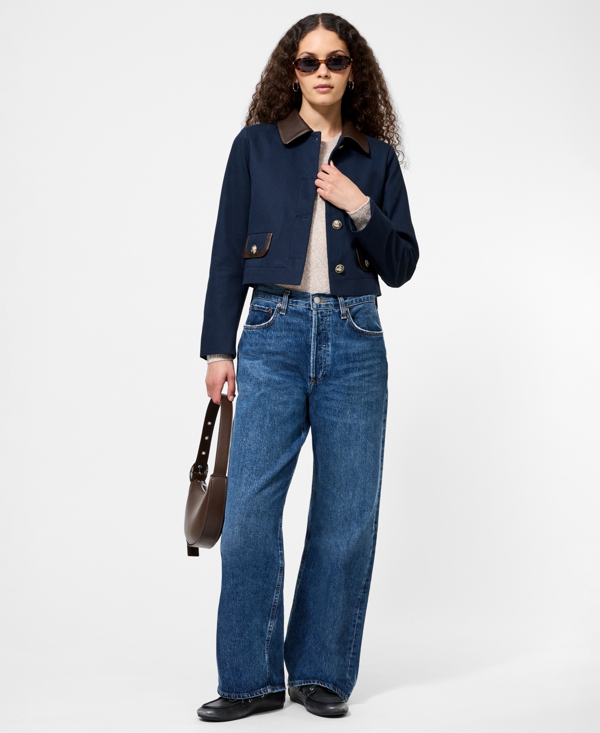 French Connection Denim Jacket With Faux Leather Trim In Blue