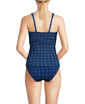Women's Long V-Neck Plunge X Back Tankini Top