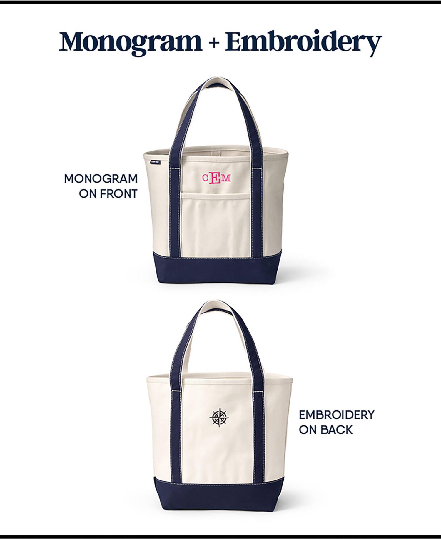 Large Print 5 Pocket Open Top Long Handle Canvas Tote Bag