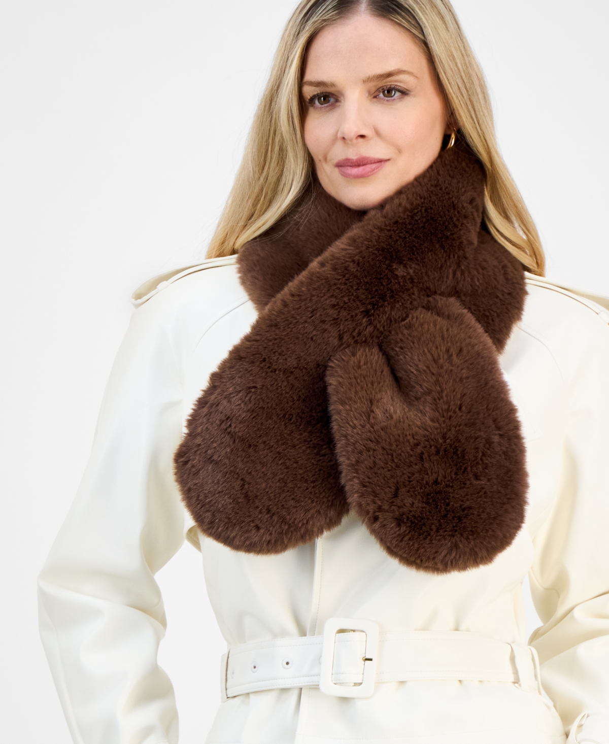 Inc International Concepts Faux Fur Pull-through Scarf, Macy's Exclusive In Brown