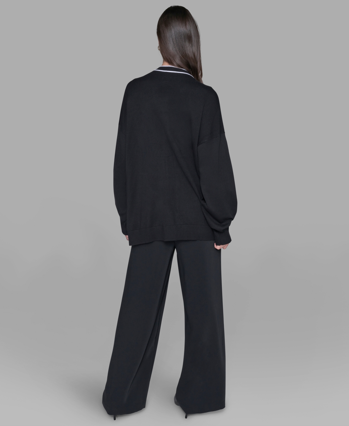 Karl Lagerfeld Women's Patch Button Front Cardigan Sweater In Black