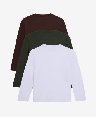 3 Pack Kids And Boys Basic Long Sleeve Crewneck T-Shirts