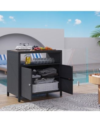 Wicker Outdoor Storage Cabinet, Rat Buffet Sideboard,
