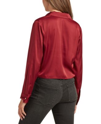Juniors Long-Sleeve Tie-Hem Long-Sleeve  Satin Top