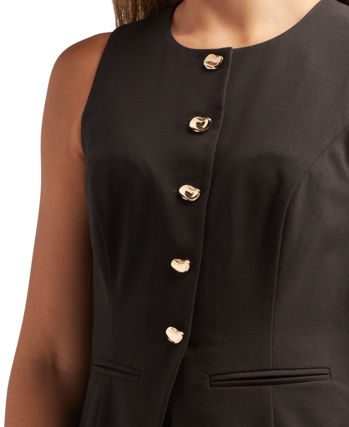 Bcx Juniors Round-neck Tropical Button-up Top In Black