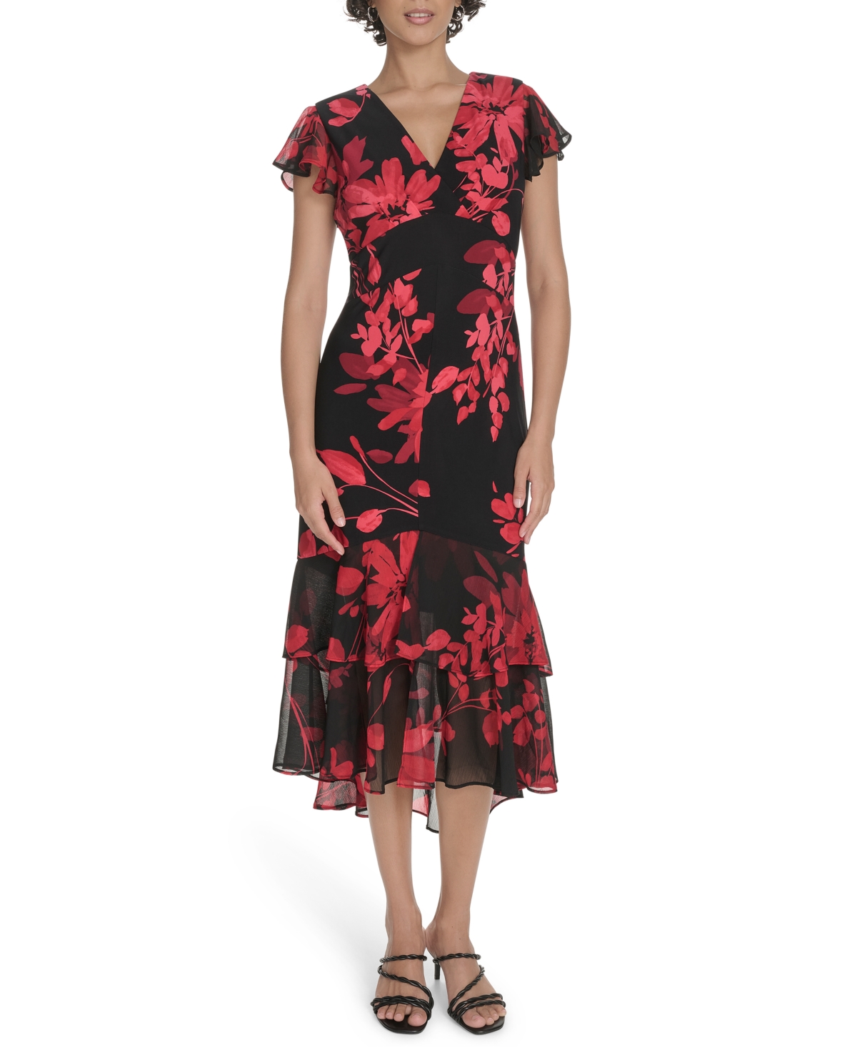 Tommy Hilfiger Chiffon Flutter Sleeve Midi Dress