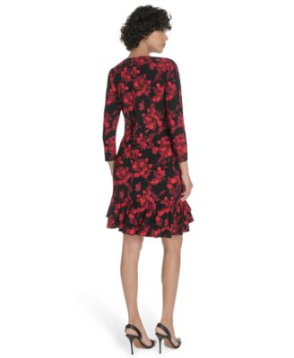 Women's 3/4-Sleeve Ruffle Hem Dress