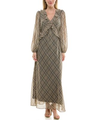 Women's Ruffled Chiffon Fit & Flare Dress