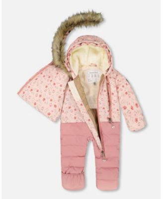 Baby Girl One-Piece Baby Snug Snowsuit Designed for Car Seat Pink Mini Flowers - Baby|Toddler