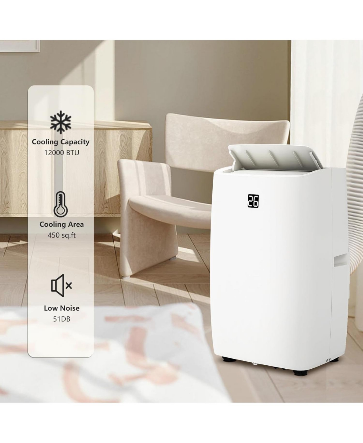 gaomon 12,000 Btu Portable Air Conditioner - 3-in-1 Ac Unit with Fan, Cooling & Dehumidification, Remote Control, 24H Timer, Cools up to 550 Sq. Ft