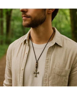 Manu Cross and Bead Leather Adjustable Necklace