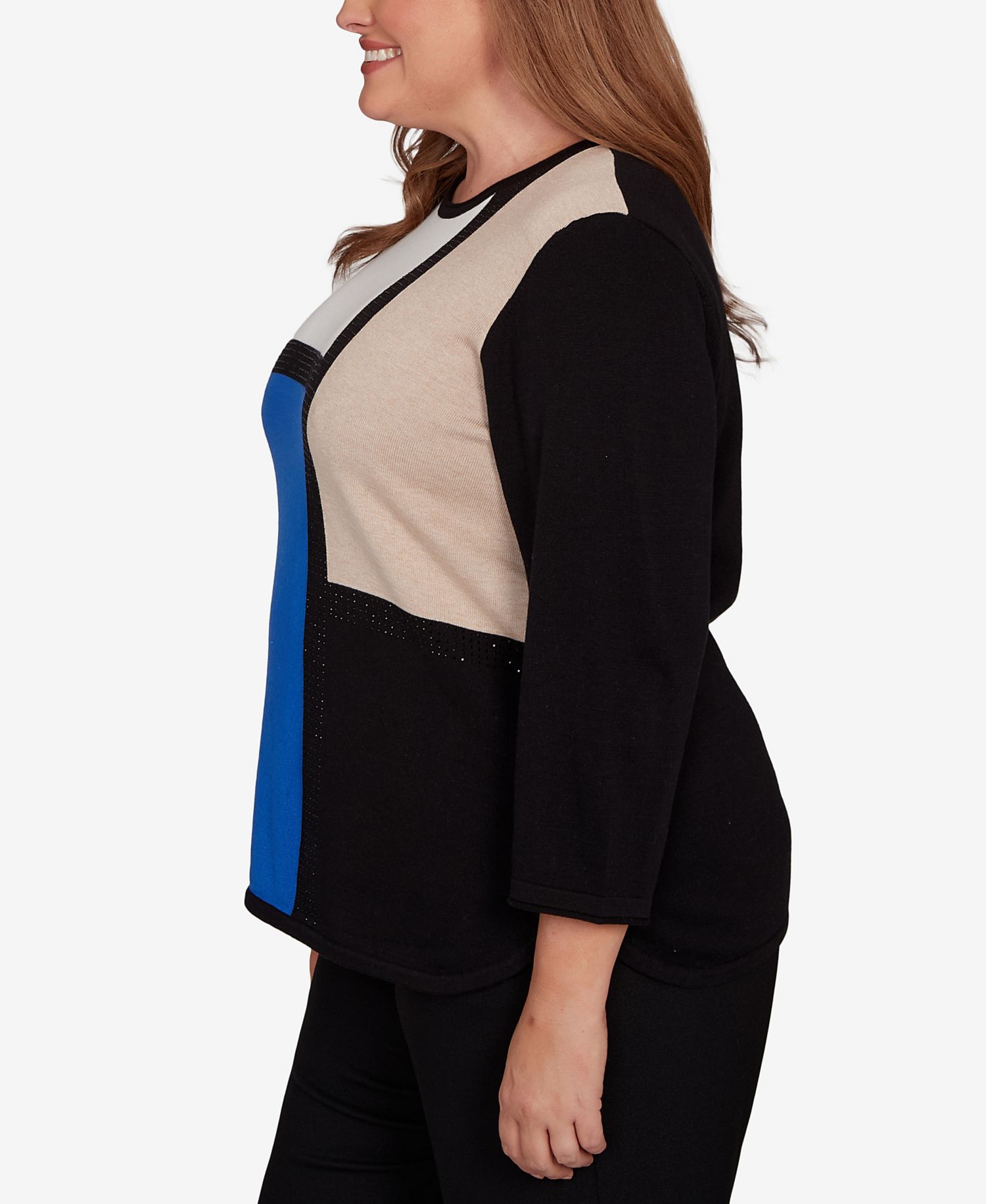 Plus Size Classic Colorblock Long Sleeve Sweater