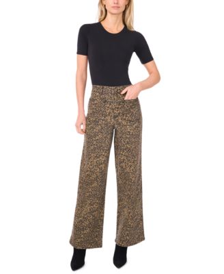 Women's Animal-Print Wide Leg Printed Denim Pants
