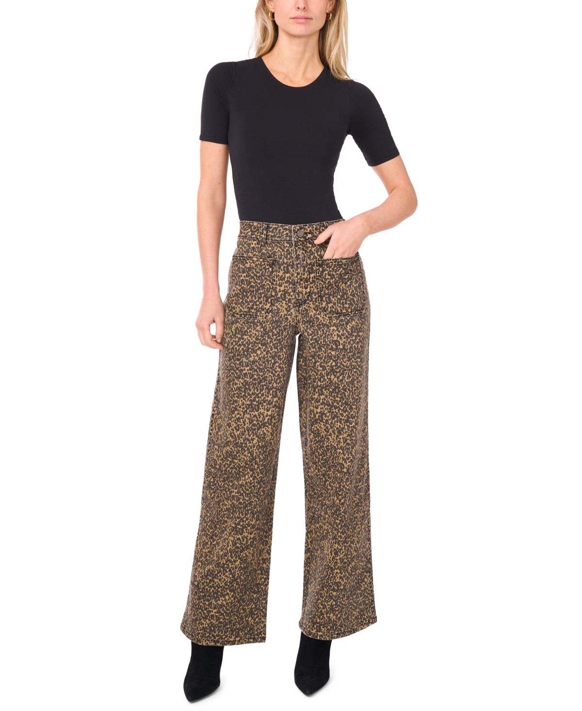 Vince Camuto Women's Animal-print Wide Leg Printed Denim Pants In Animal Print