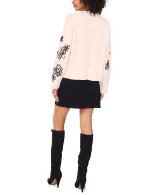 Women's Crewneck Floral-Embroidered Long-Sleeve Sweater		