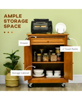 Brown Kitchen Island: Modern Rolling Cart with Drawer & Towel Racks