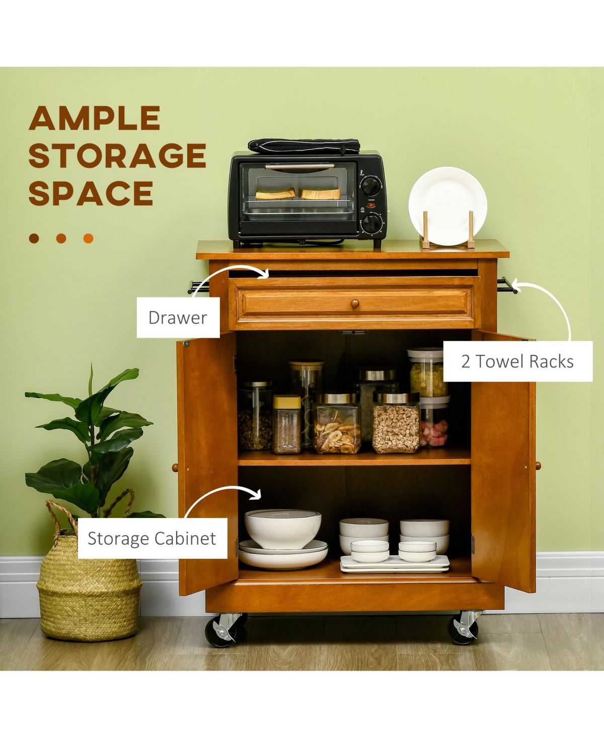 Halifax North America Brown Kitchen Island: Modern Rolling Cart with Drawer & Towel Racks