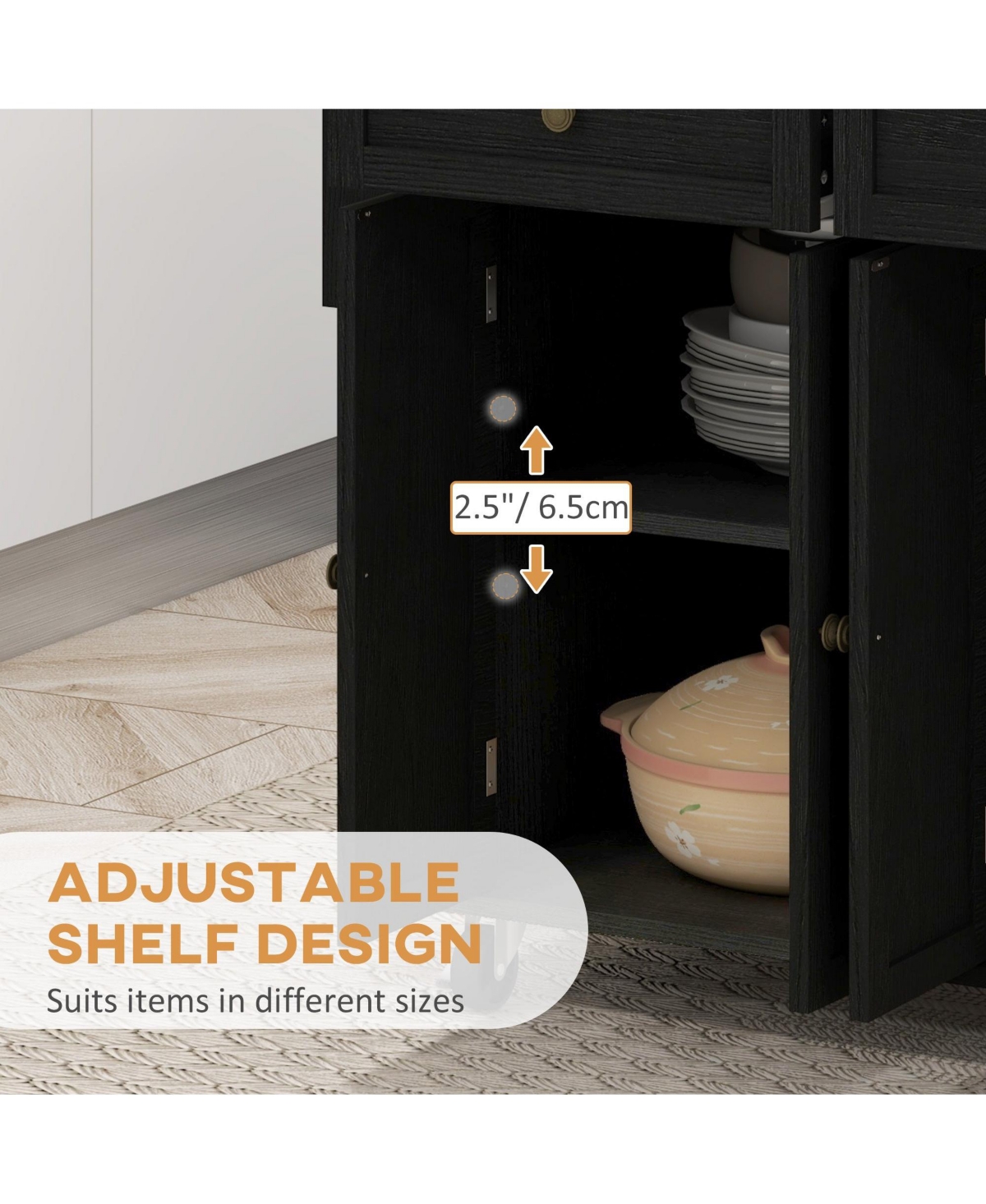 Halifax North America Black Kitchen Island Cart: Rubberwood Top, Spice Rack