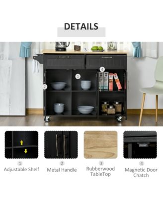 Black Mobile Kitchen: Island with Drawers and Cabinet Storage