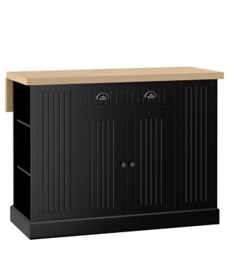 Black Kitchen Island: Freestanding Table with Drop Leaf and Storage