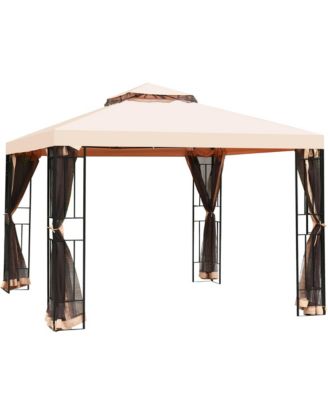 10x10ft Metal Gazebo W/ Mosquito Netting Canopy Gazebo 2 Tier Vented Gazebo Top