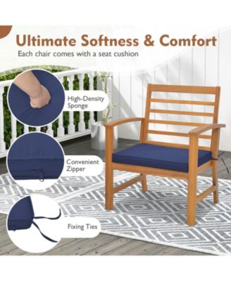 3PCS Furniture Set Acacia Wood Conversation Set w/ Soft Seat Cushions Outdoor