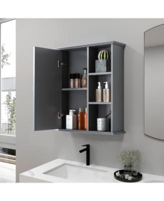 Over The Bathroom Bathroom Cabinet - Solid Wood Wall Mounted Storage Medicine Cabinet for Bathroom & Kitchen - Grey