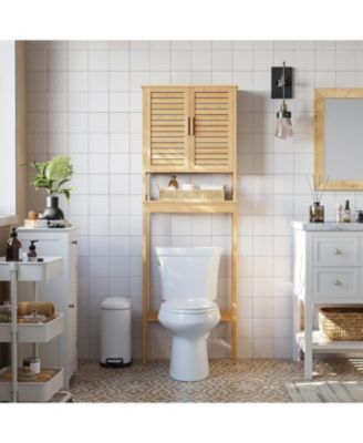 Over The Restroom Storage Cabinet with Adjustable Shelf - Space-Saving Bathroom Organizer in Natural Beige