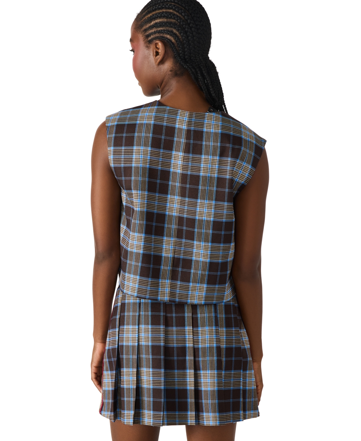Steve Madden Alessa Sleeveless Plaid Shirt In Black