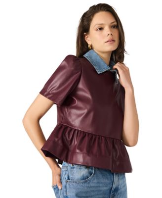 Women's Emeline Faux Leather Collar Top