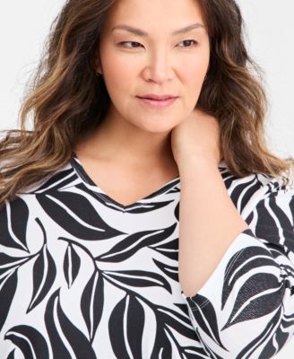Plus Size V-Neck 3/4-Sleeve Knit Top, Macy's Exclusive