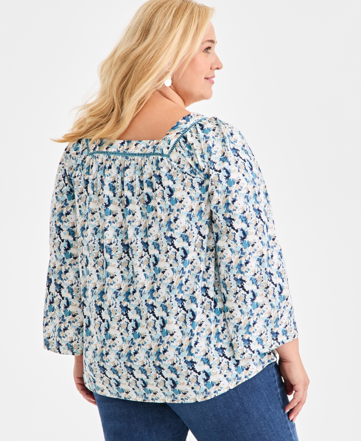 Style & Co Plus Square-Neck Long-Sleeve Knit Top, Macy's Exclusive