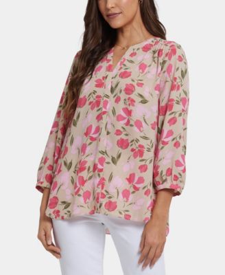 Women's Pintuck Split Round Neck Top