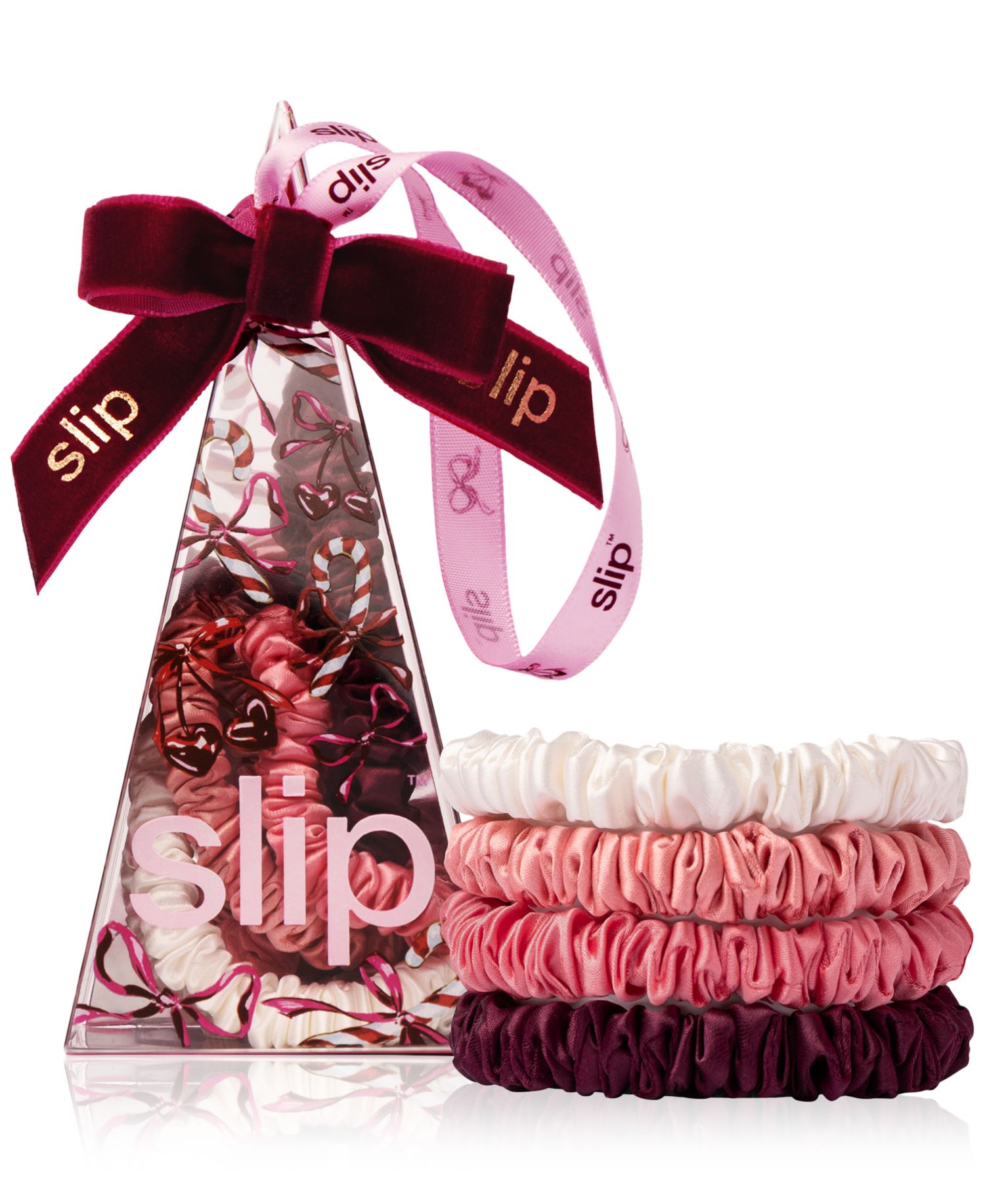 4-Pc. Pure Silk Candy Cane Skinny Scrunchies Set