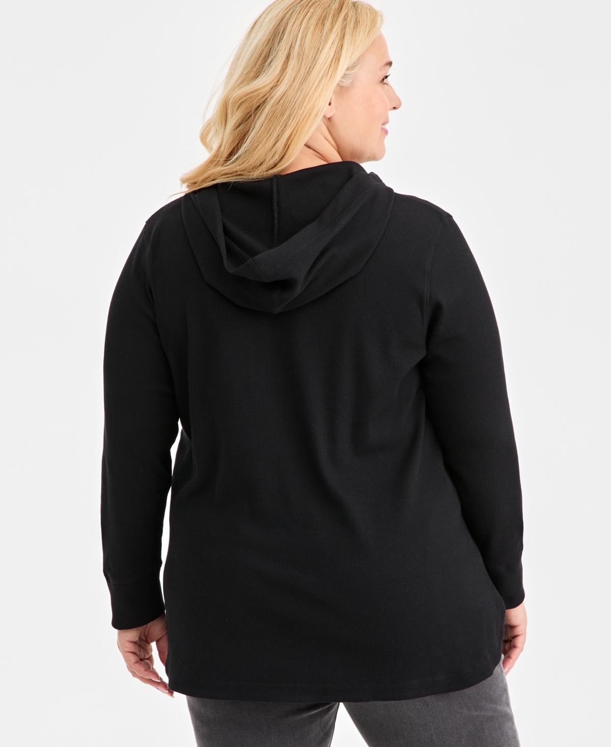 Style & Co Plus Waffle-Knit Hooded Sweatshirt