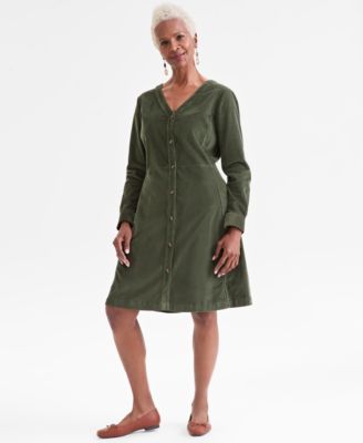 Style & Co - Women's Corduroy Button-Front V-Neck Dress