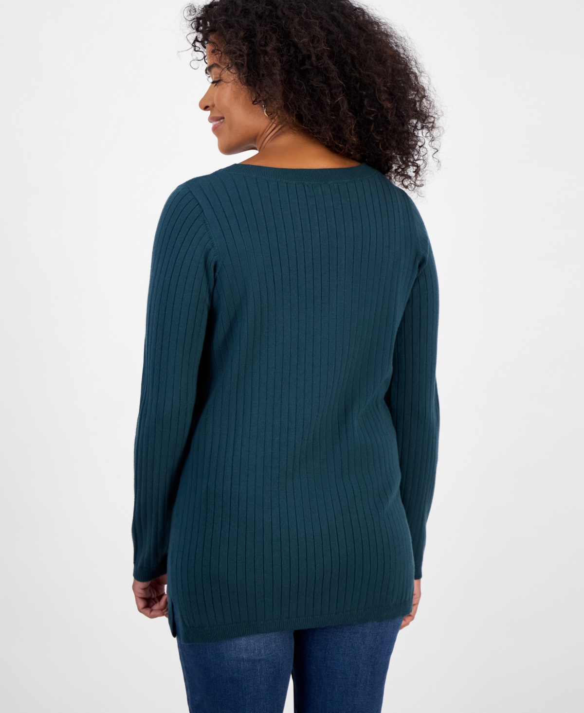 Style & Co Women's Ribbed Boat Neck Tunic Sweater, Macy's Exclusive In Green
