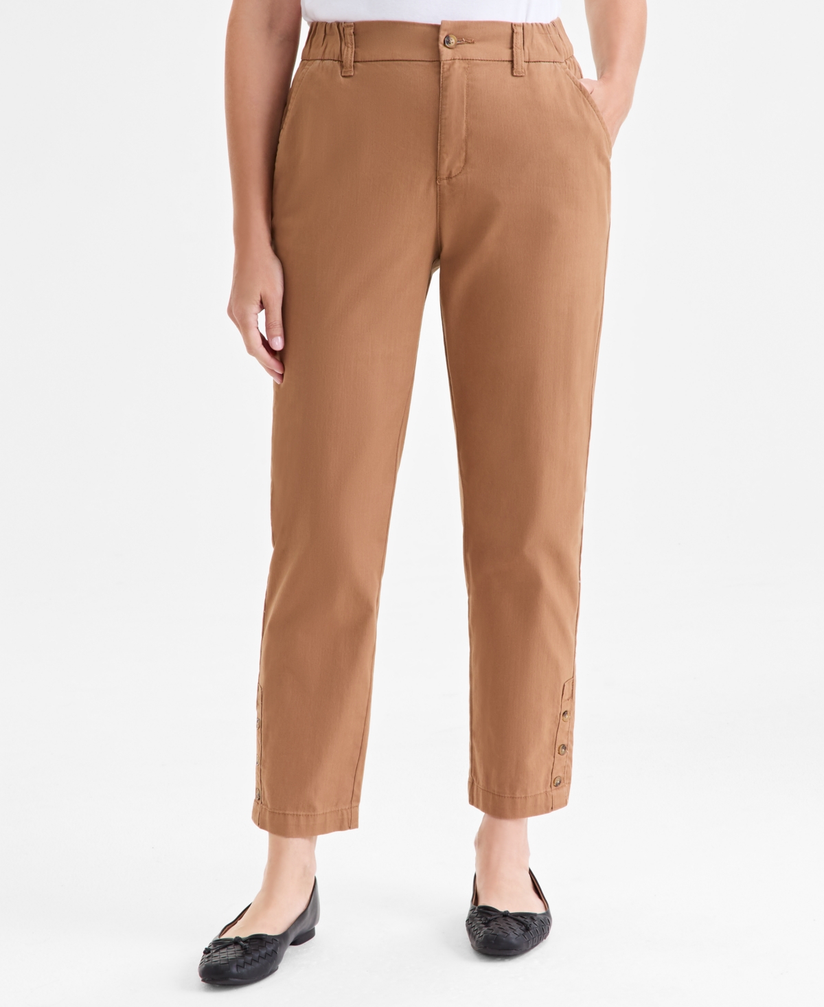 Style & Co Women's High-rise Button-hem Straight-leg Pants, Macy's Exclusive In Brown