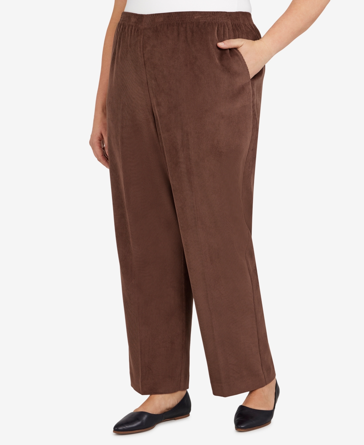 Alfred Dunner Plus Size Classic Corduroy Elastic Waist Medium Length Pants In Brown