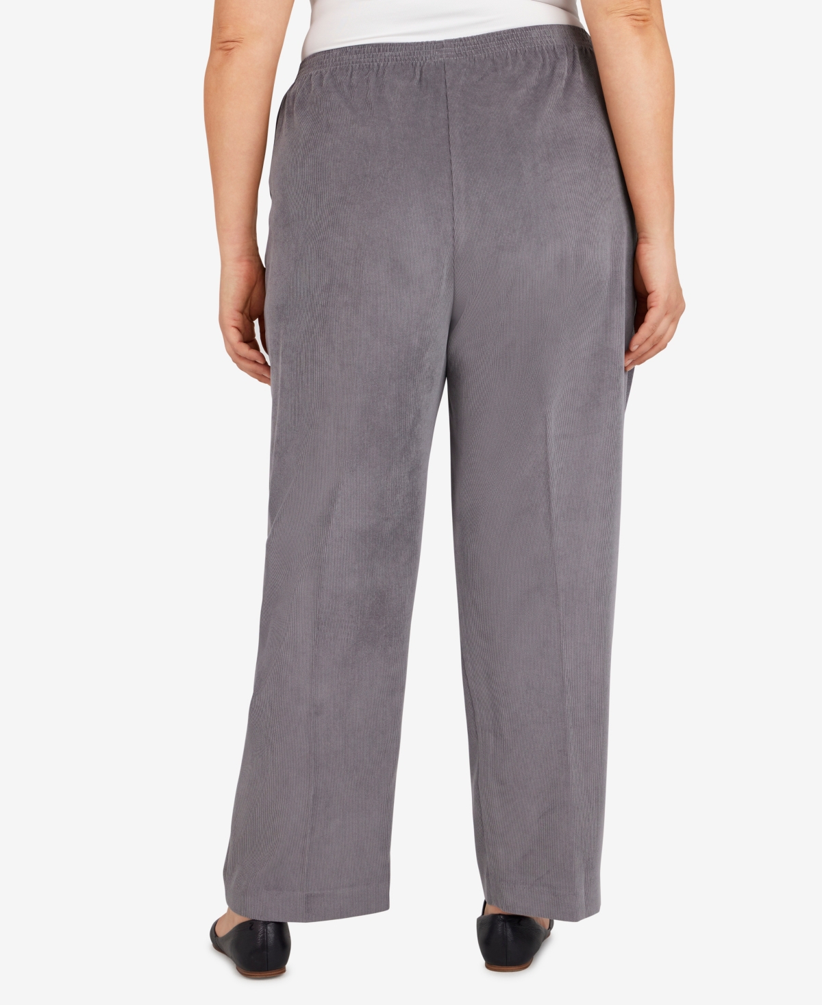 Alfred Dunner Plus Size Classic Corduroy Elastic Waist Medium Length Pants In Gray