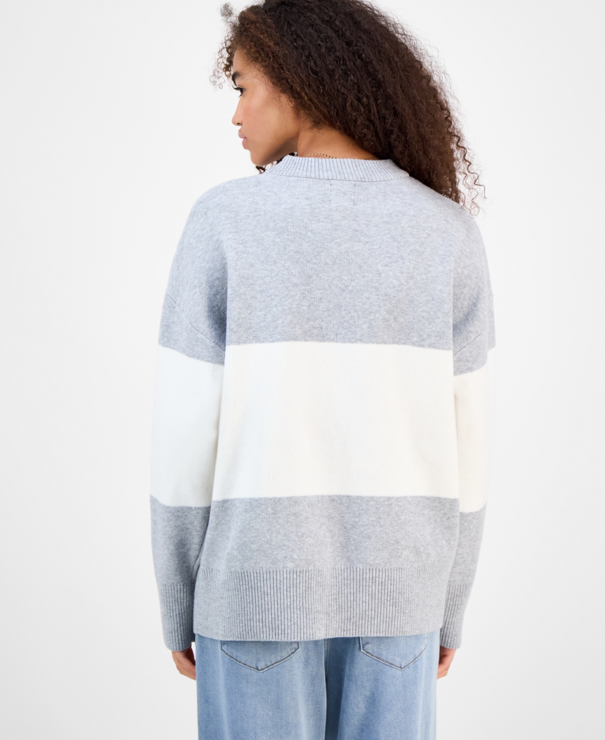 Hippie Rose Juniors' Oversized Stripe Long-sleeve Sweater In Multi