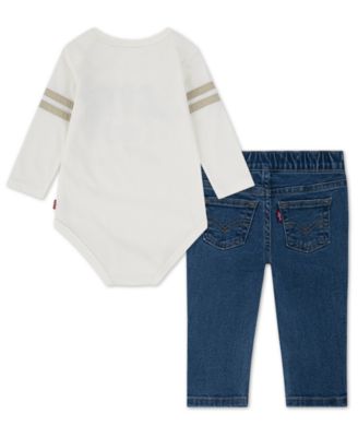 Baby Boys 2-Piece Football Bodysuit T-Shirt and Denim Pants Set