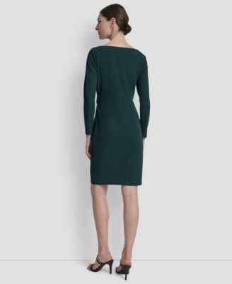 Women's Side-Ruched D-Buckle Boat-Neck Dress