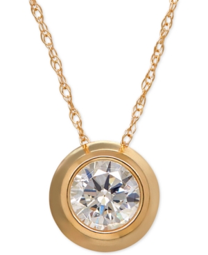 image of Bezel-Set Cubic Zirconia Pendant Necklace in 14k Yellow Gold